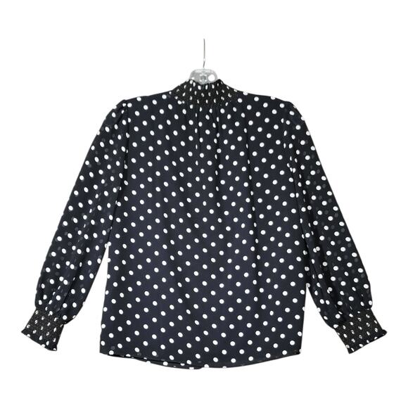J.Crew Black White Polka Dot Ruched Neckline Long Sleeve Blouse Top Size XXS - Picture 11 of 11